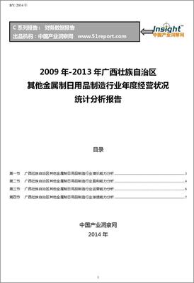 2009-2013年廣西壯族自治區(qū)其他金屬制日用品制造行業(yè)經(jīng)營(yíng)狀況分析年報(bào)