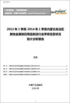 2012-2014年第一季度內(nèi)蒙古自治區(qū)其他金屬制日用品制造行業(yè)經(jīng)營(yíng)狀況分析季報(bào)