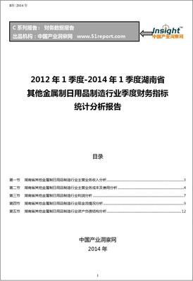2012-2014年第一季度湖南省其他金屬制日用品制造行業(yè)財務(wù)指標分析季報
